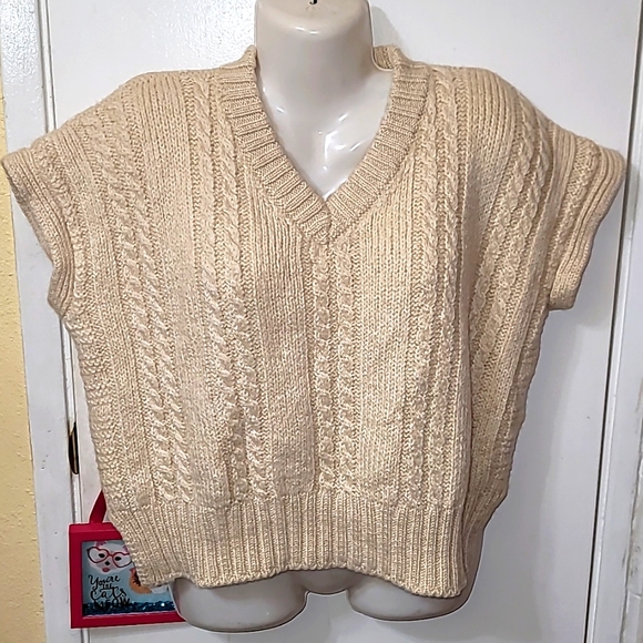 &Daughter wool cable knit vest sweater eggshell white pullover academia v neck - Picture 1 of 7